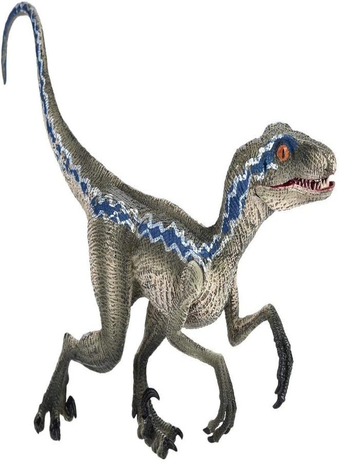 FUNFOB Dinosaur Toy Figure Width - 15cm Velociraptor Dinosaur Toy for Kids & Adults PVC Multicolour | Light Grey Blue Line Dino SML - Image 1